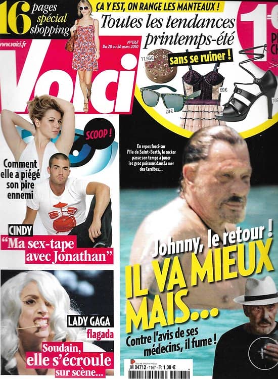 VOICI n°1167 20/03/2010  Johnny Hallyday/ Lady Gaga/ Kate Winslet/ Jean-Luc Delarue/ Les Beckham