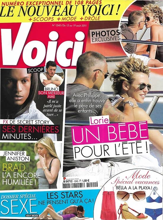 VOICI n°1240 13/08/2011  Lorie/ Les stars et le sexe/ Jennifer Aniston/ FX/ Brad Pitt & Angelina Jolie