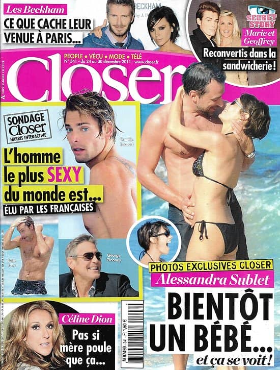 CLOSER n°341 26/12/2011 Alessandra Sublet/ Hommes sexy/ Camille Lacourt/ George Clooney/ Céline Dion/ Les Beckham