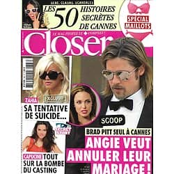 CLOSER n°363 26/05/2012  Brad Pitt/ Spécial Cannes/ Zahia/ Eva Longoria/ Jennifer Aniston