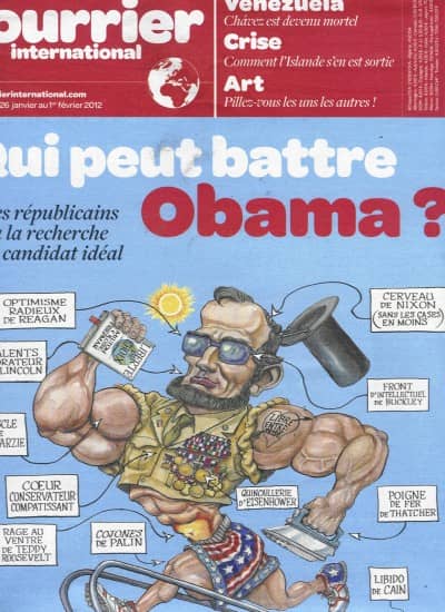 COURRIER INTERNATIONAL n°1108 26/01/2012  Qui peut battre Obama?/ Hugo Chavez/ Pillage de l'art/ Islande sortie de crise