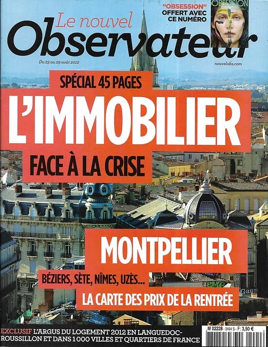 LE NOUVEL OBSERVATEUR n°2494 23/08/2012  Spécial immobilier/ Manuel Valls/ Cuba/ Cédric Villani/ Toni Morrison