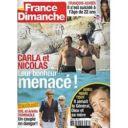 FRANCE DIMANCHE n°3389 12/08/ 2011  Carla Bruni & Nicolas Sarkozy/ Henri Tisot/ BHL & Arielle Dombasle/ Sylvie Vartan/ Jackie Kennedy