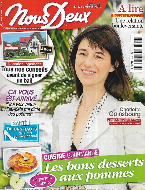 NOUS DEUX n°3454 10/09/2013  Charlotte Gainsbourg/ Desserts aux pommes/ Location logement/ Nouvelles