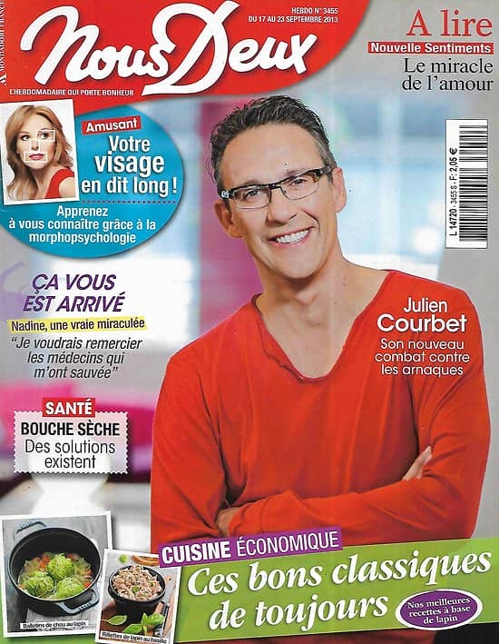 NOUS DEUX n°3455 17/09/2013  Julien Courbet/ Cuisine classiques: le lapin/ Votre visage en dit long/ Roland Garros