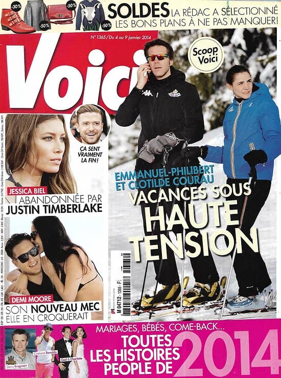 VOICI n°1365 04/01/2014  Clotilde Courau & Emmanuel-Philibert de Savoie/ Jessica Biel/ Demi Moore/ Les histoires people de 2014