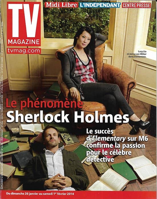 TV MAGAZINE n°21608 26/01/2014  "Elementary" Jonny Lee Miller & Lucy Liu (Sherlock Holmes)/ Charles Aznavour