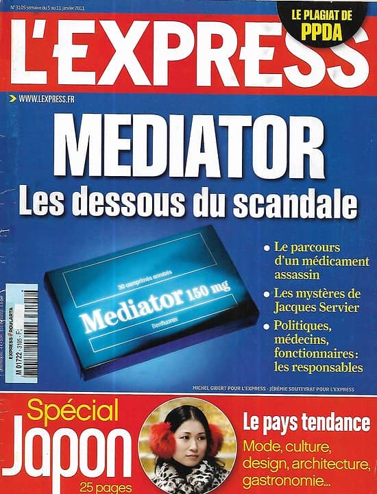 L'EXPRESS n°3105 05/01/2011  Mediator/ PPDA/ Spécial Japon/ Wikileaks/ Pierre Bergé