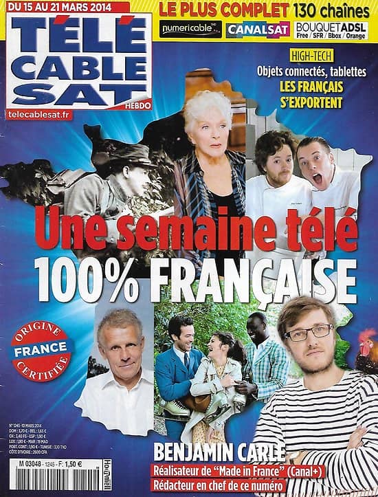 Télé Cable Sat n°1245 15/03/2014  Une semaine télé 100% Française/ Benjamin Carle/ Line Renaud/ Gondry