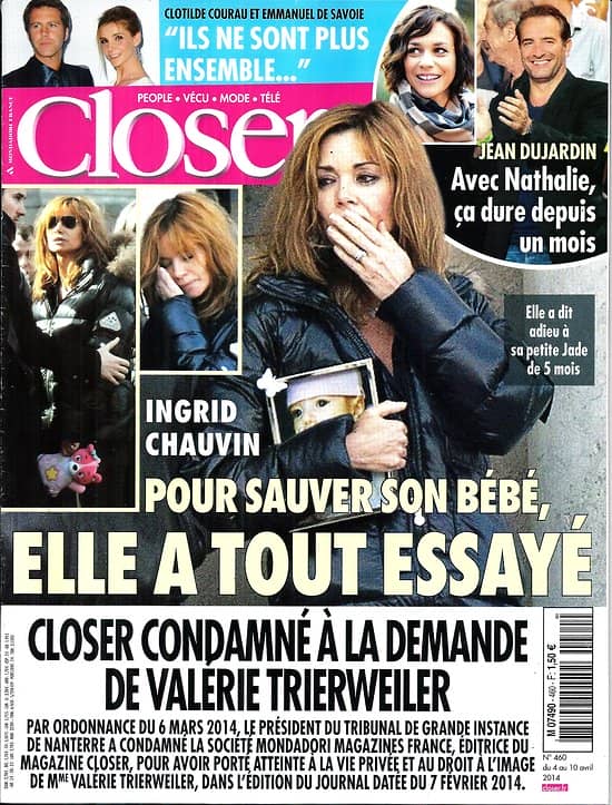 CLOSER n°460 04/04/2014  Ingrid Chauvin/ Dujardin & Pechalat/ Angelina Jolie/ Roumanoff