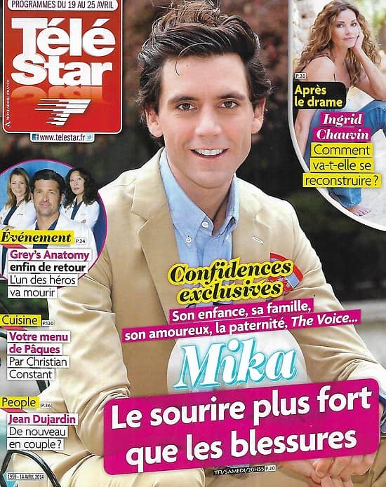 TELE STAR n°1959 19/04/2014  Mika, confidences/ Ingrid Chauvin/ "Grey's Anatomy"/ Ayrton Senna/ A.Delon & R.Schneider