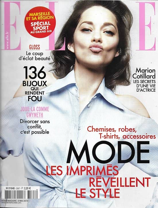ELLE n°3567 09/05/2014  Marion Cotillard/ Spécial Bijoux/ Houellebecq/ Clooney/ Mode imprimés