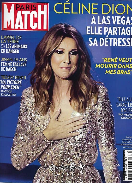 PARIS MATCH n°3459 03/09/2015  Céline Dion partage son désarroi / Animaux en voie de disparition / La mise à mort de Chevaline / Teddy Riner, victoire