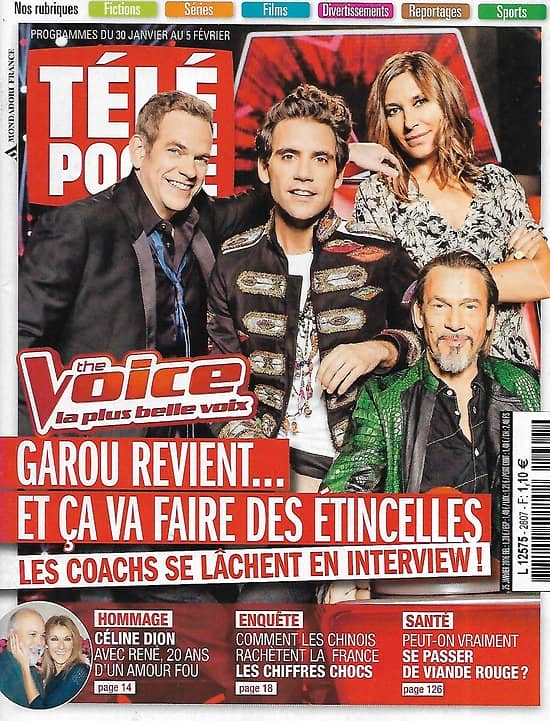 TELE POCHE n°2607 30/01/2016  "The Voice" Garou, Mika, Zazie & Florent Pagny/ Céline Dion/ Elise Lucet