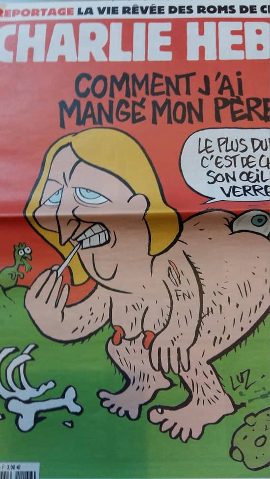 CHARLIE HEBDO n°1186 15/04/2015  Le Pen: Comment j'ai mangé mon père/ La vie rêvée des roms/ Le sexe des villes