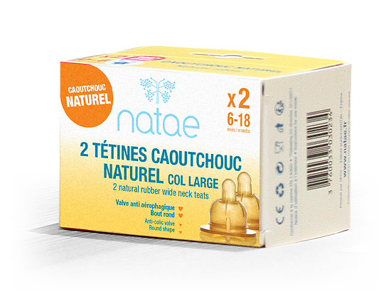 Natae Tétine col large Caoutchouc naturel 6-18mois