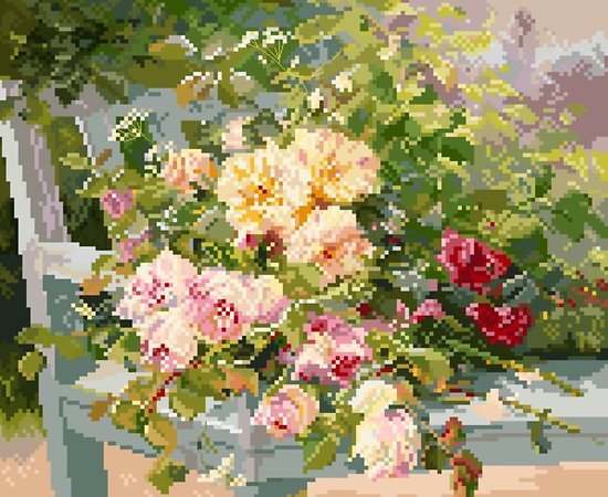 "Roses sur le banc" de Cauchois diagramme couleur