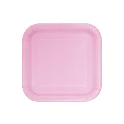 16 Petites assiettes carrées en carton rose clair 17 cm