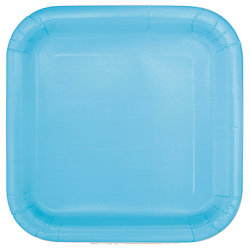 14 Assiettes carrées en carton bleues pastel 23 cm