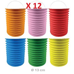 12X Lampion cylindrique 13cm coloris assortis