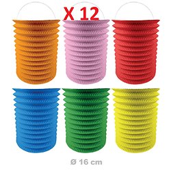 12X Lampion cylindrique 16cm coloris assortis