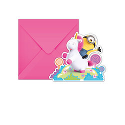6 Cartons d'invitation avec enveloppes Minions Licorne™