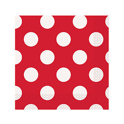 16 Serviettes en papier rouges à pois blanc 33 x 33 cm