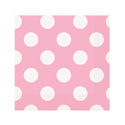 16 Serviettes en papier rose clair à pois blancs 33 x 33 cm