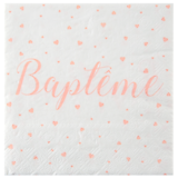 20 Serviettes en papier Baptême blanches et corails 33 x 33 cm