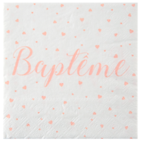20 Serviettes en papier Baptême blanches et corails 33 x 33 cm