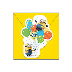 6 Cartons d'invitation avec enveloppes Minions ballons party