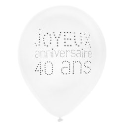 8 Ballons en latex 40 ans anniversaire chic 23 cm