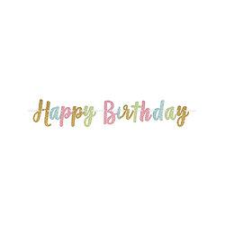 Guirlande lettres pailletées Happy Birthday pastels 365 x 20 cm