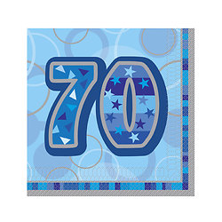 16 Serviettes en papier 70 ans bleues 33 x 33 cm