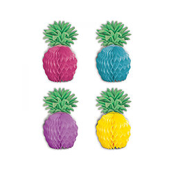 8 Mini centres de table en papier ananas multicolores 12 cm