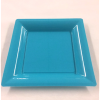 12 Assiettes carrée turquoise 21,5cm. Recyclable - Réutilisable