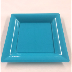 12 Assiettes carrée turquoise 16,5cm. Recyclable - Réutilisable