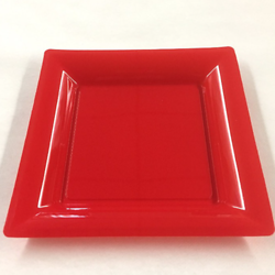 12 Assiettes carrée rouge 16,5cm. Recyclable - Réutilisable