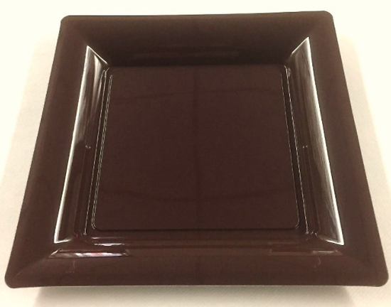 12 Assiettes carrée chocolat 21,5cm. Recyclable - Réutilisable