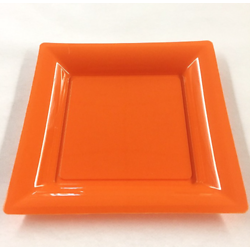 12 Assiettes carrée orange 16,5cm. Recyclable - Réutilisable