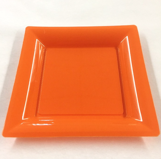 12 Assiettes carrée orange 21,5cm. Recyclable - Réutilisable