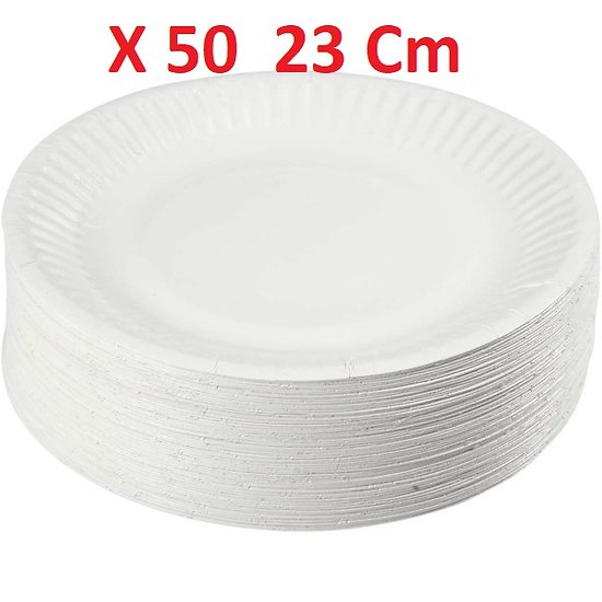 Assiettes carton blanc rondes 23cm x 50 pièces "Gappy"
