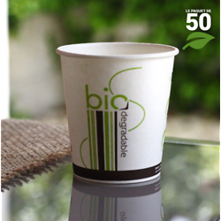 Gobelet carton + PLA 10 cl biodégradable compostable. Par 50
