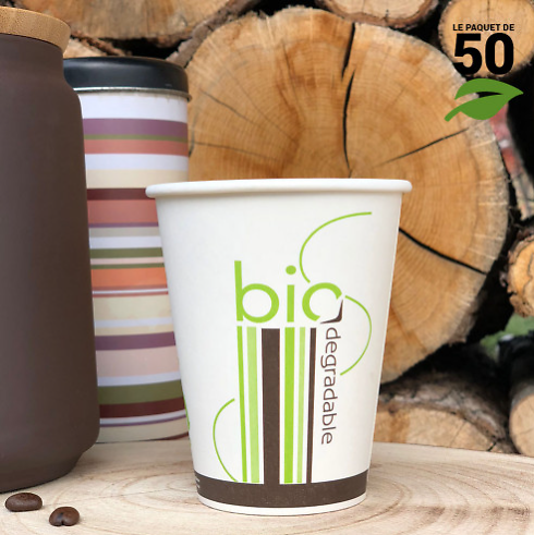 Gobelet carton + PLA 24 cl biodégradable compostable. Par 50