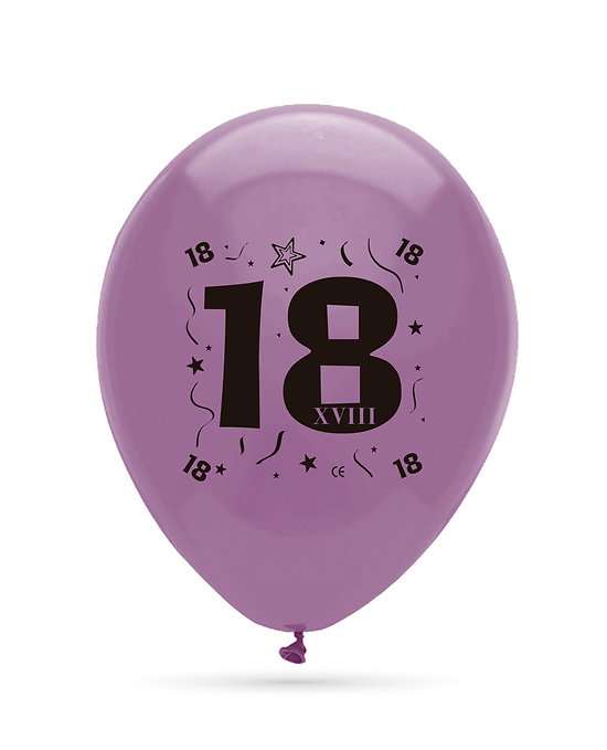 Ballons anniversaire multicolores 18 ans - dia. 25 cm - lot de 8