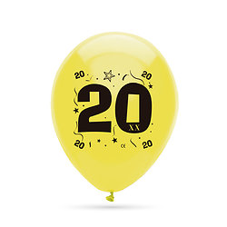 Ballons anniversaire multicolores 20 ans - dia. 25 cm - lot de 8