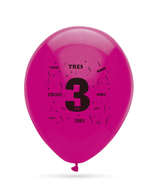Ballons anniversaire multicolores 3 ans - diamètre 25 cm - lot de 8