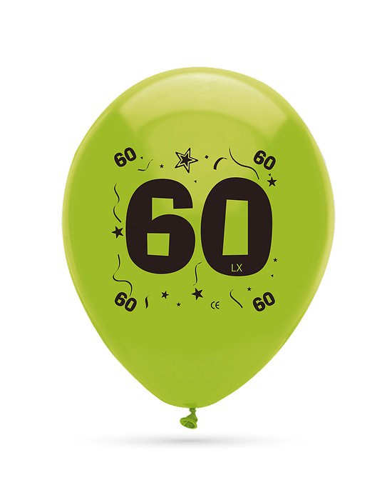 Ballons anniversaire multicolores 60 ans - dia. 25 cm - lot de 8