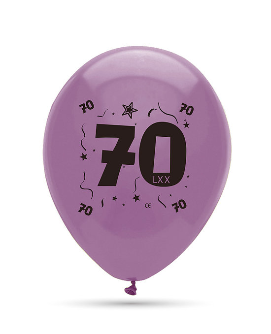 Ballons anniversaire multicolores 70 ans - dia. 25 cm - lot de 8