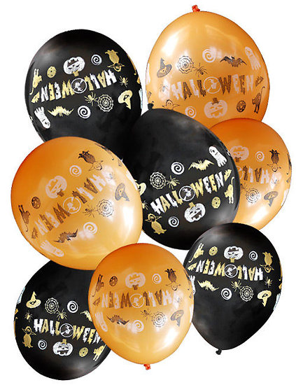8 Ballons noirs et orange Halloween